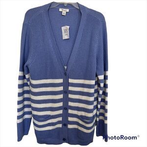 The Tog Shop Blue/White Long Sleeve Stripe Button-Up Cardigan